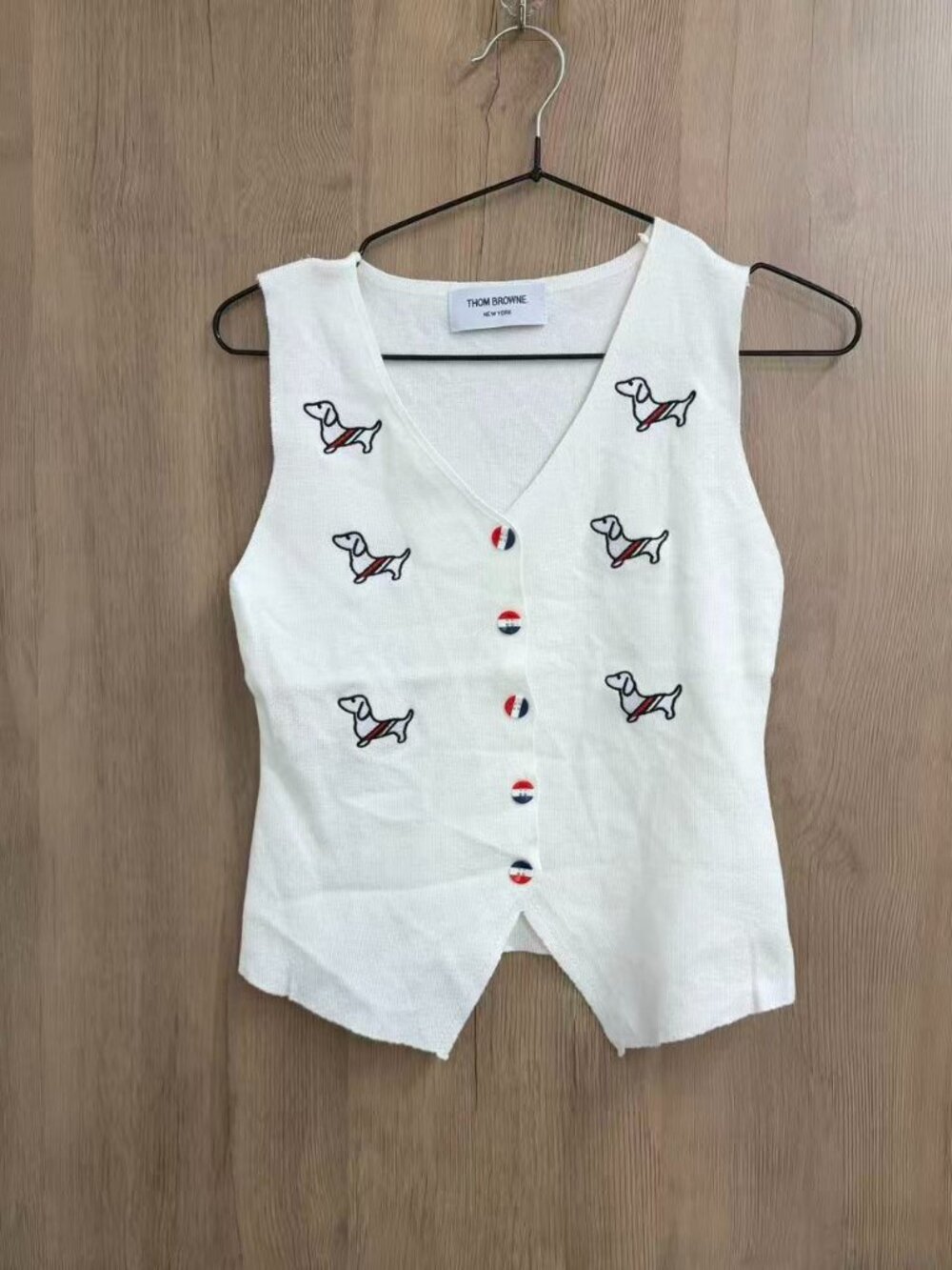 🤍Thom Browne White Knit Vest All Over Dachshund Embroidery Button Front